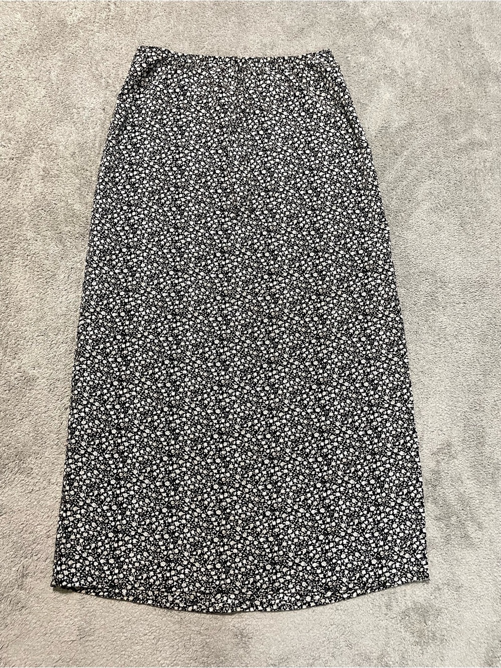 Vintage Blue Floral Maxi Skirt Womens S Black White 90s USA Made Cottagecore